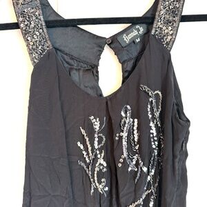Hannah Jo black silky sequin rhinestone halter top little black dress. medium
